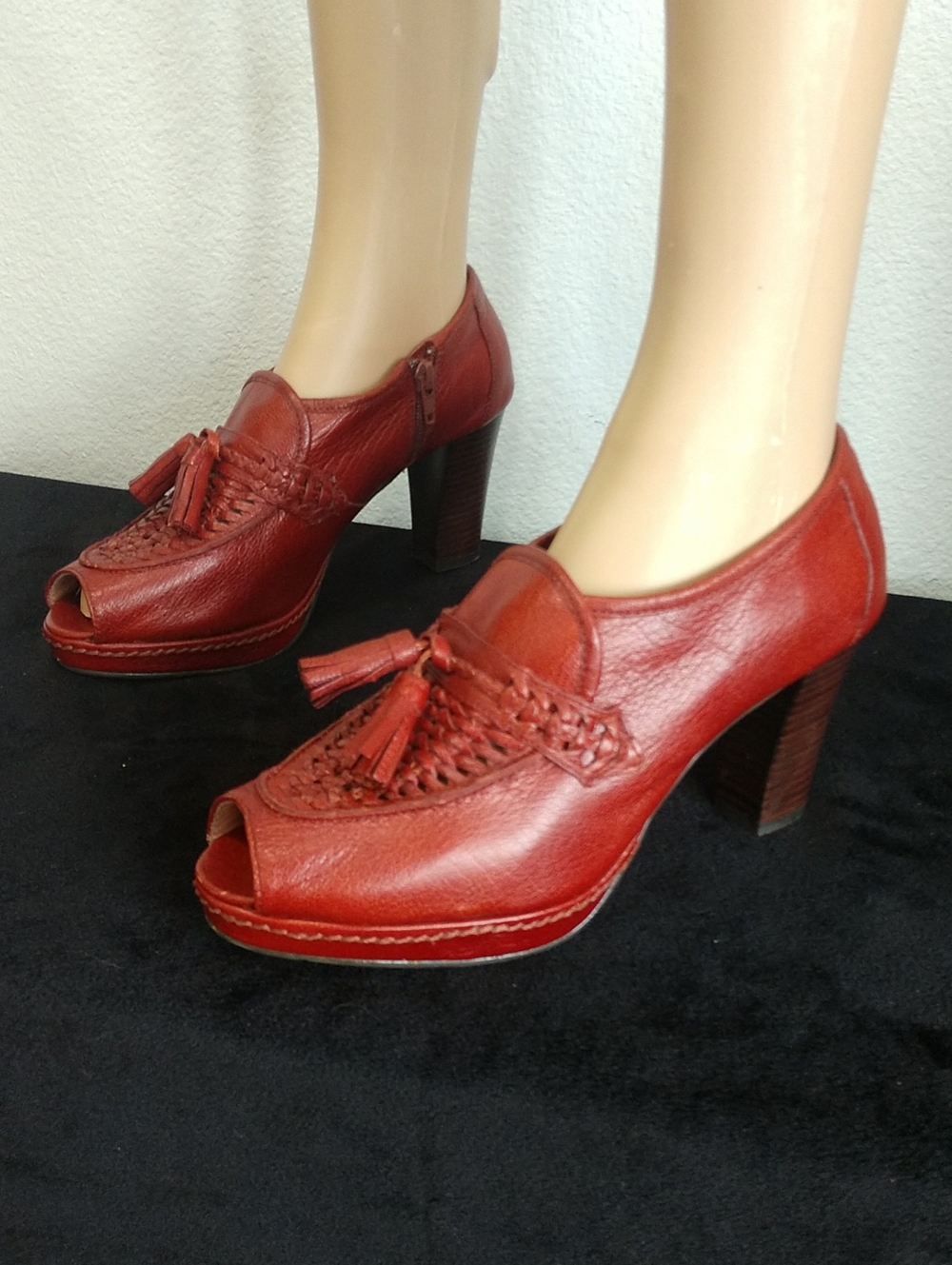 Anthropologie Women's Red Peep-Toe Tassel Platform Heels